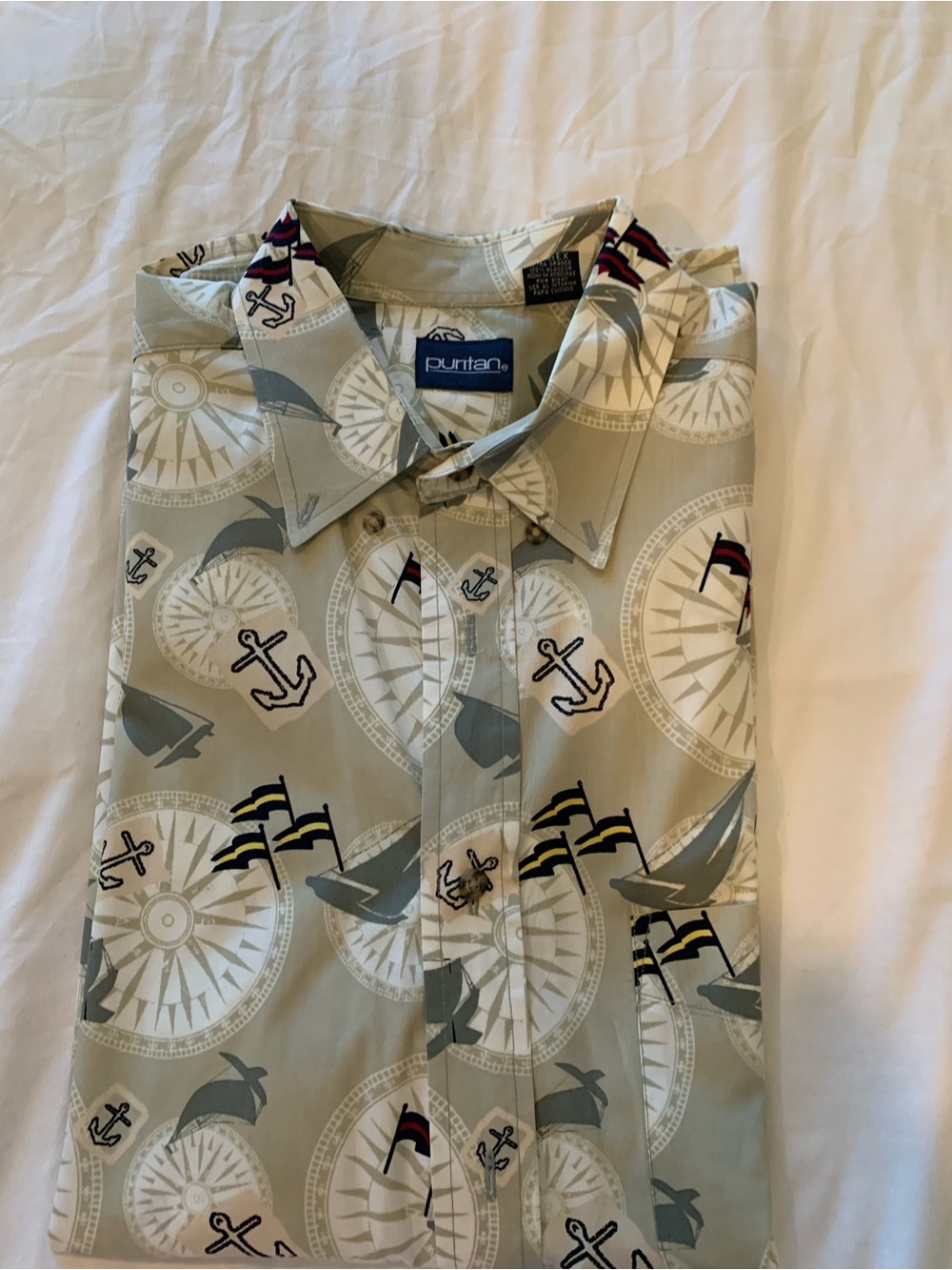 Puritan Men's Light colored Nautical Compass & Anchor Short Sleeve Shirt